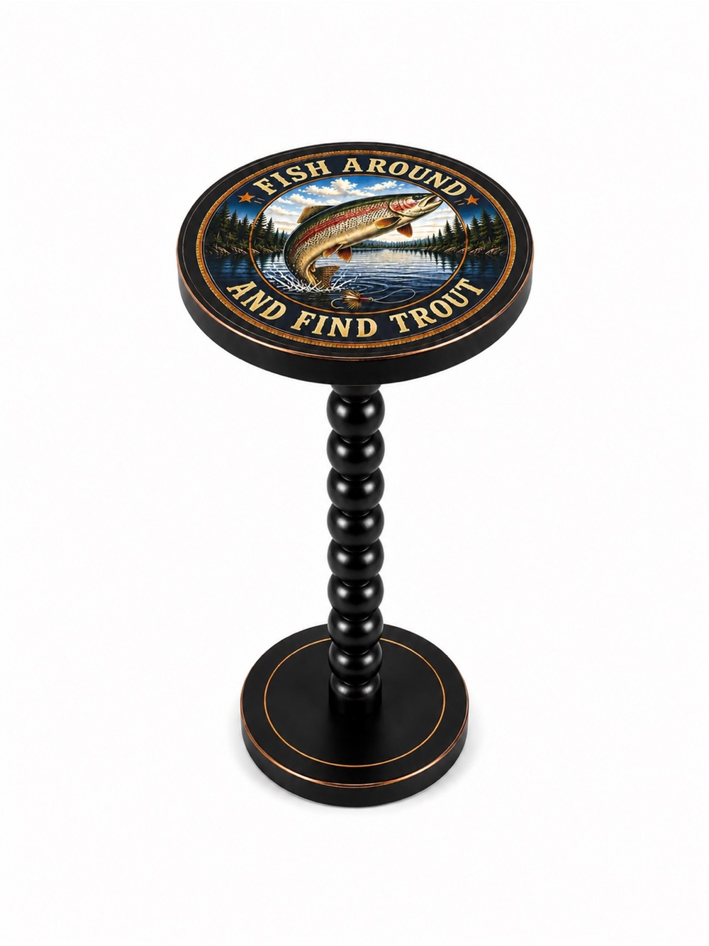 Rustic Fisherman Drink Table, Small Round Side Table, Whiskey Martini Stand